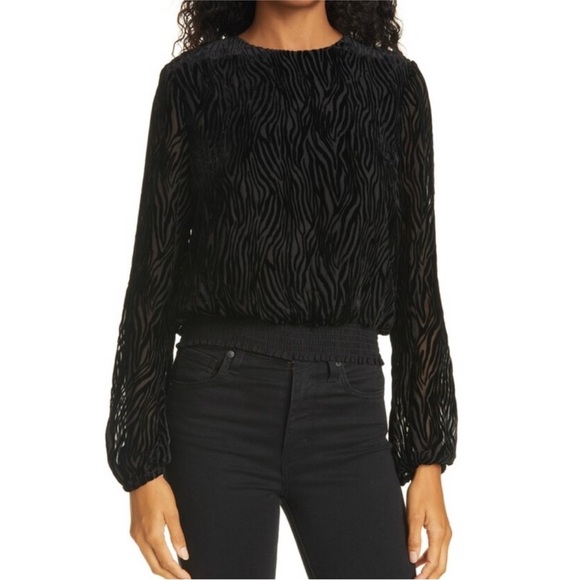 CAMI NYC BLACK BURNOUT VELVET ZEBRA TOP - Picture 1 of 10